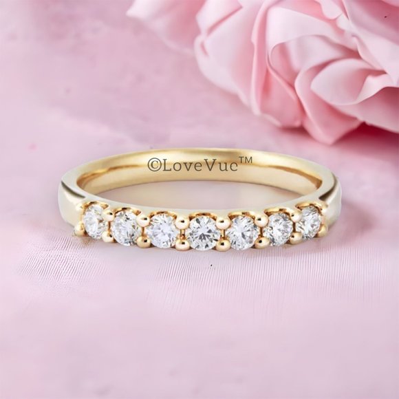 Jewelry - 2.5mm Diamond Brilliant Cut Half Eternity Engagement Wedding Ring Band